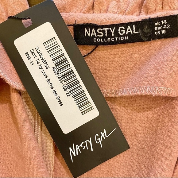 Nasty Gal NWT 10 Can’t Tie My Love Ruffle Mini Dress In Rose Cute Party Barbie - Picture 6 of 9